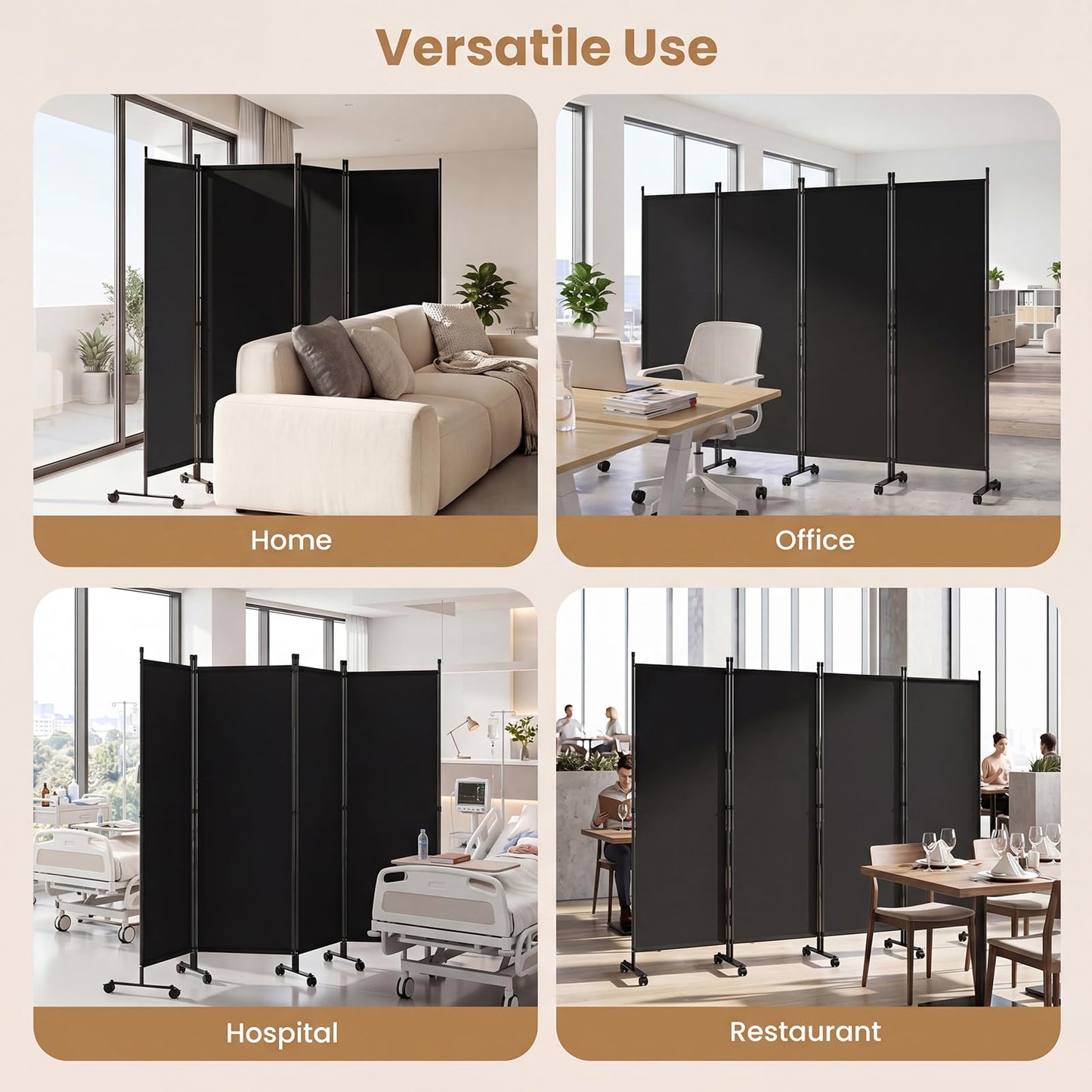 4/6-Panel Folding Room Divider with Wheels