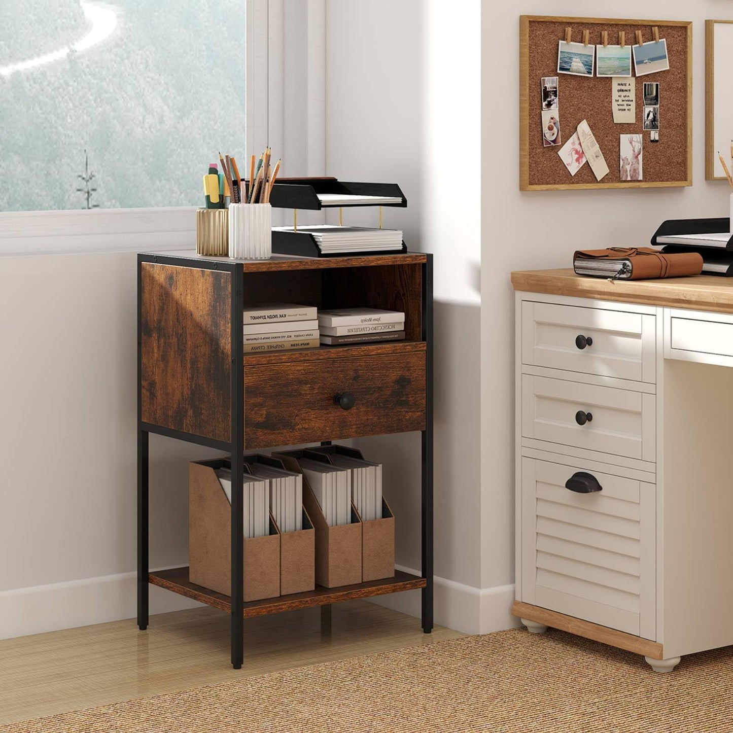 Nightstand with Open Compartment and Storage Shelf
