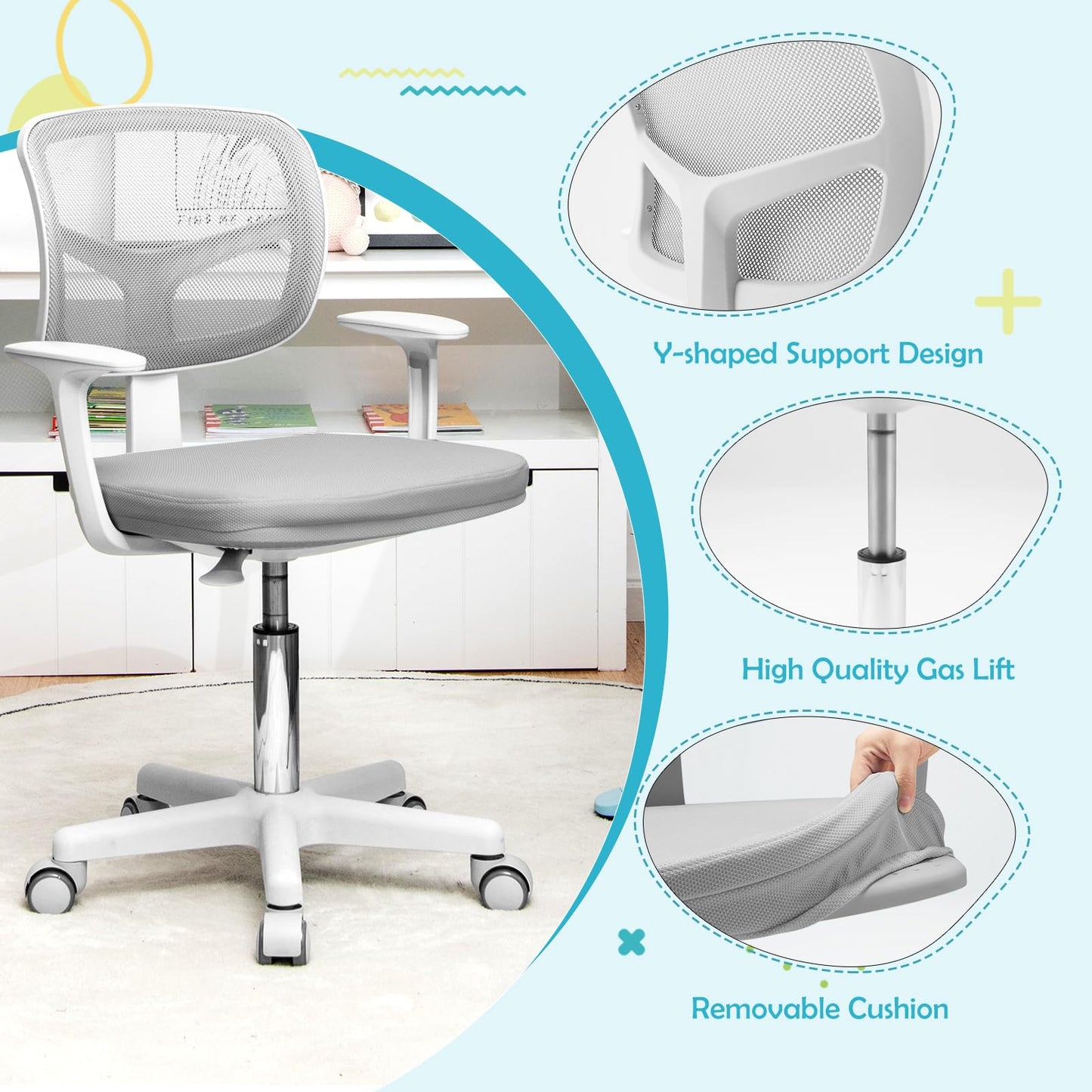 Children Task Study Chairs with Lumbar Support for School Home Office