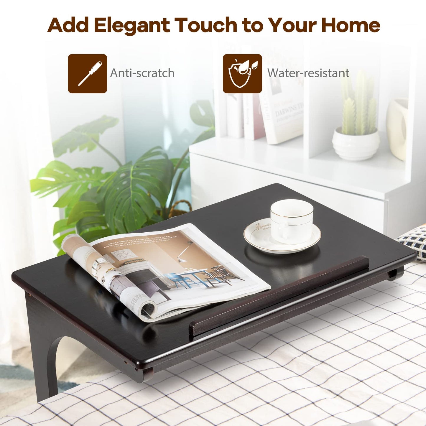 C-Shaped Bamboo Side Table with 7 Adjustable Angles