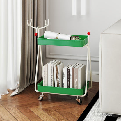Reindeer Side Table 2-Tier Christmas Rolling Cart with Metal Frame and Wheels