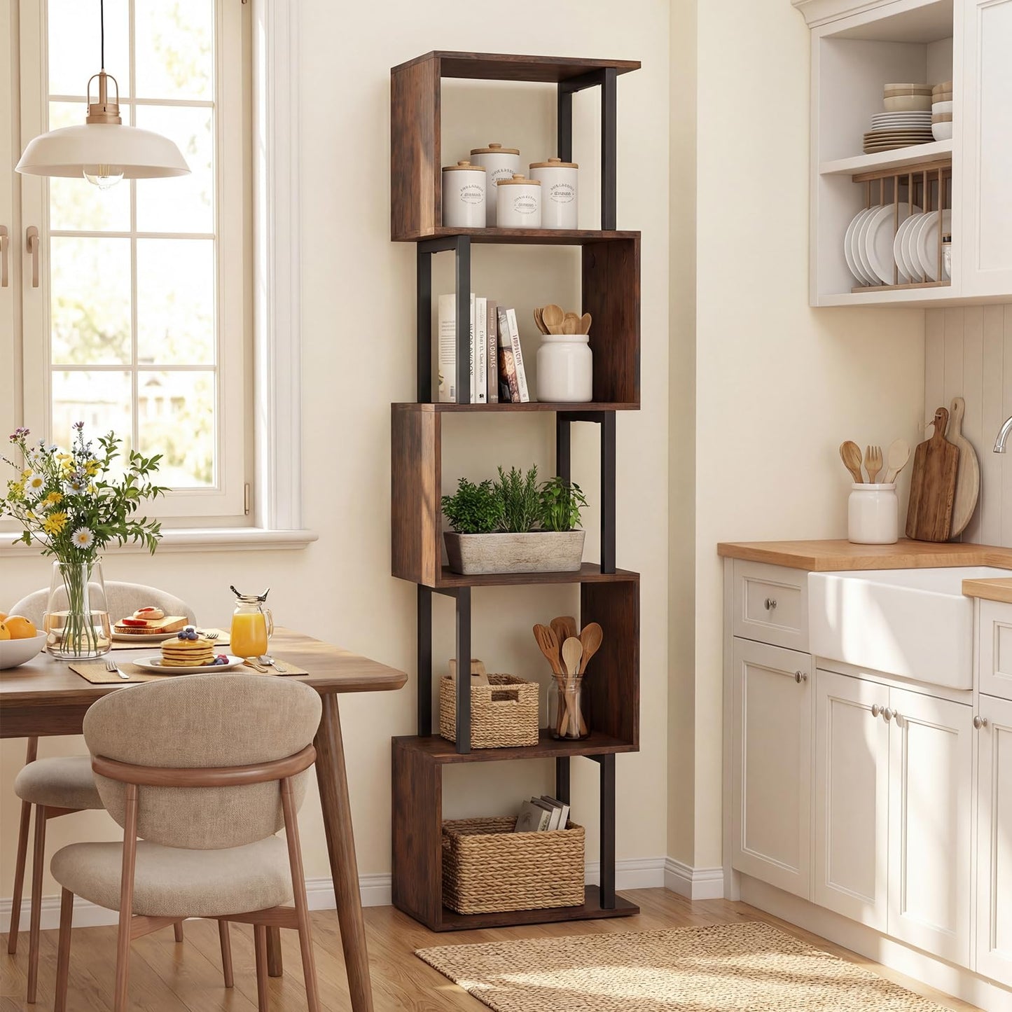 5-Tier Modern Bookshelf with Metal Frame for Home Office