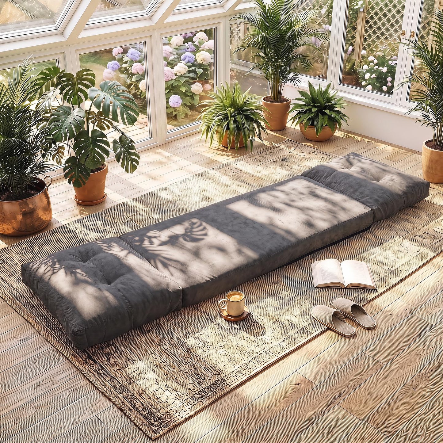 Folding Sofa Chair, 5-Position Adjustable Floor Chair Bed