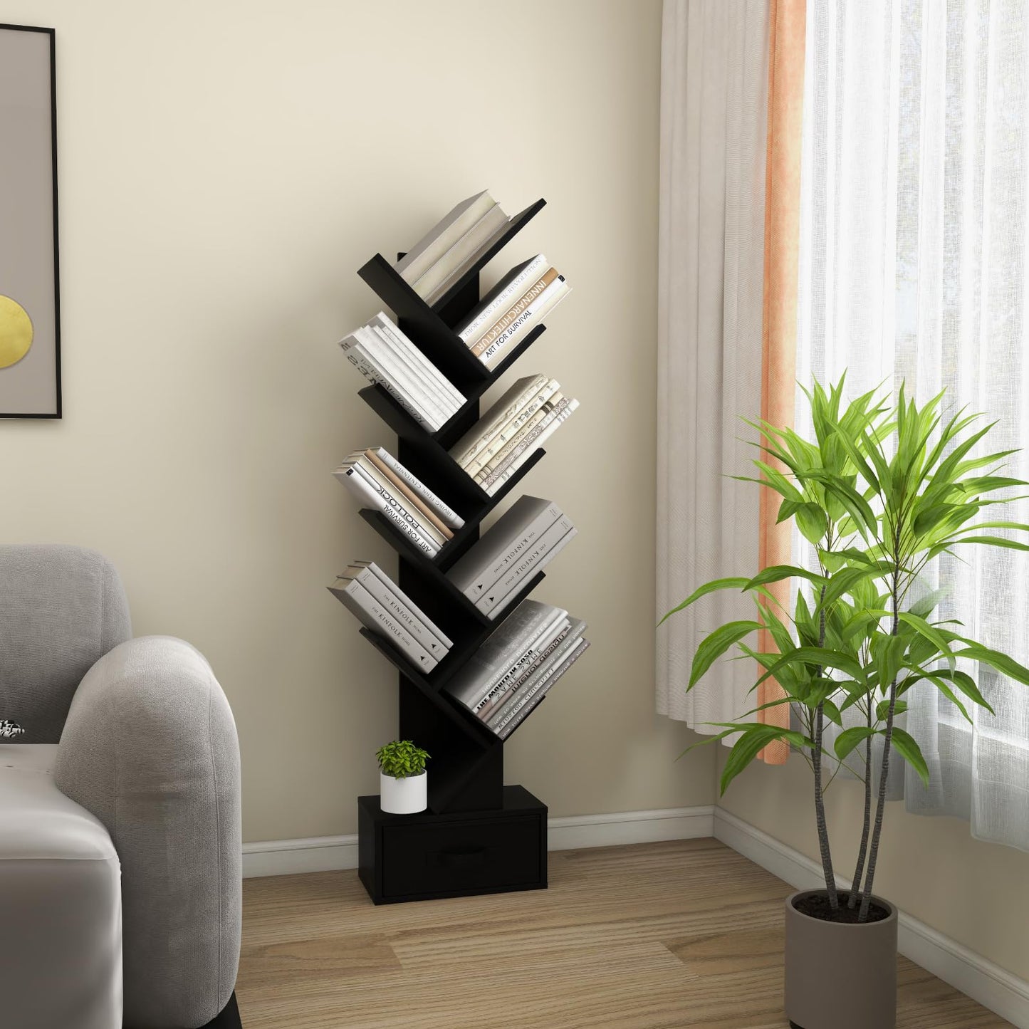 10-Tiers Floor Standing Wooden Bookcase Storage Shelving Unit
