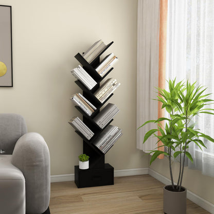 10-Tiers Floor Standing Wooden Bookcase Storage Shelving Unit