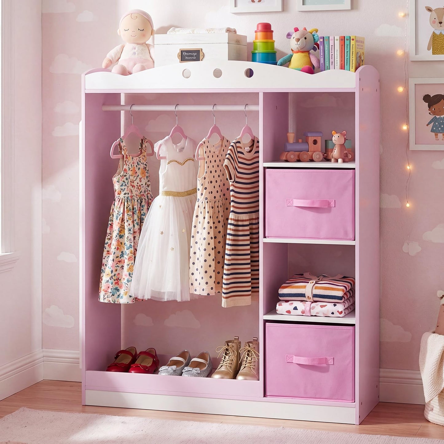 Kids Dress Up Storage, Wooden Open Children Wardrobe