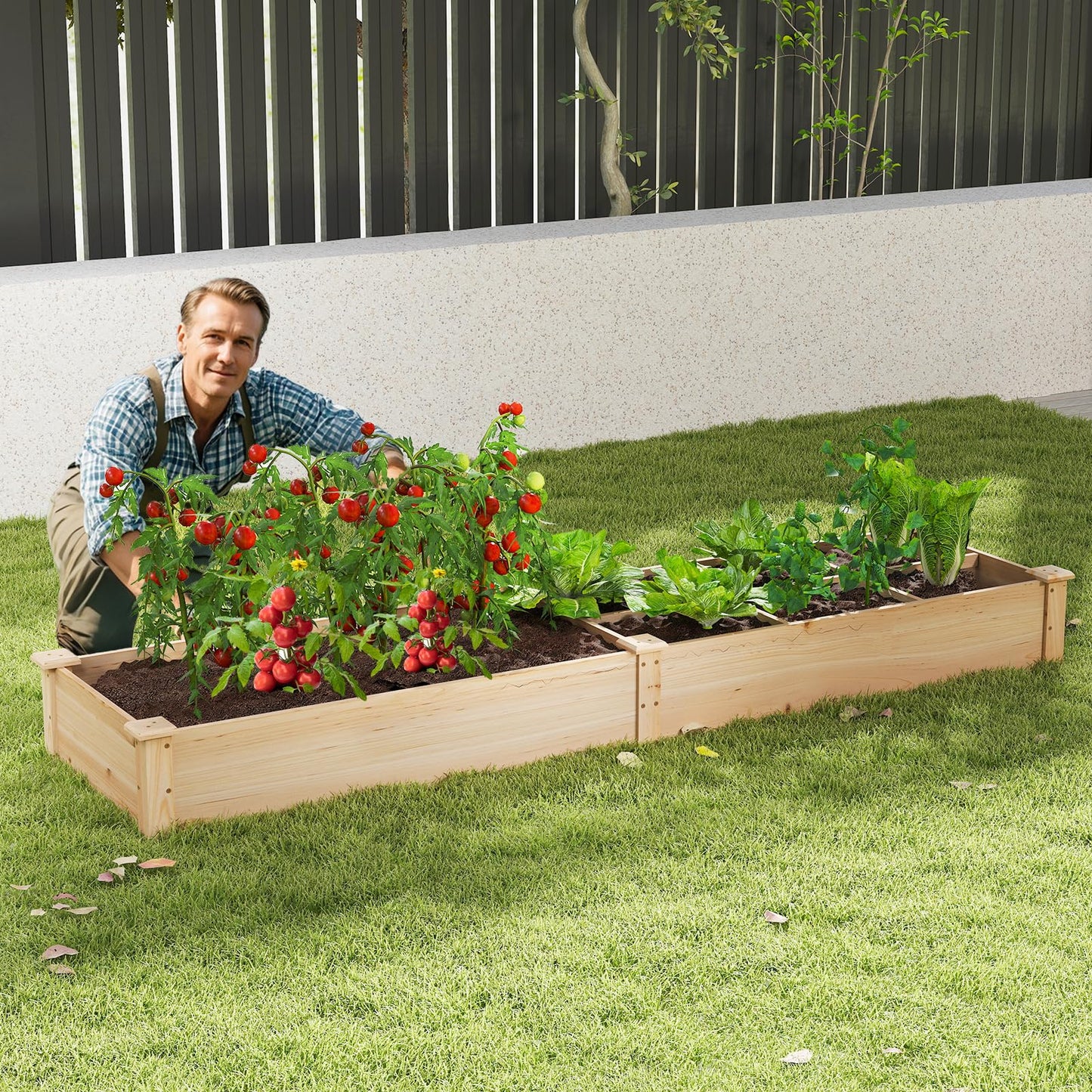 Wooden Raised Garden Bed with 2 Planter Boxes and Dividers