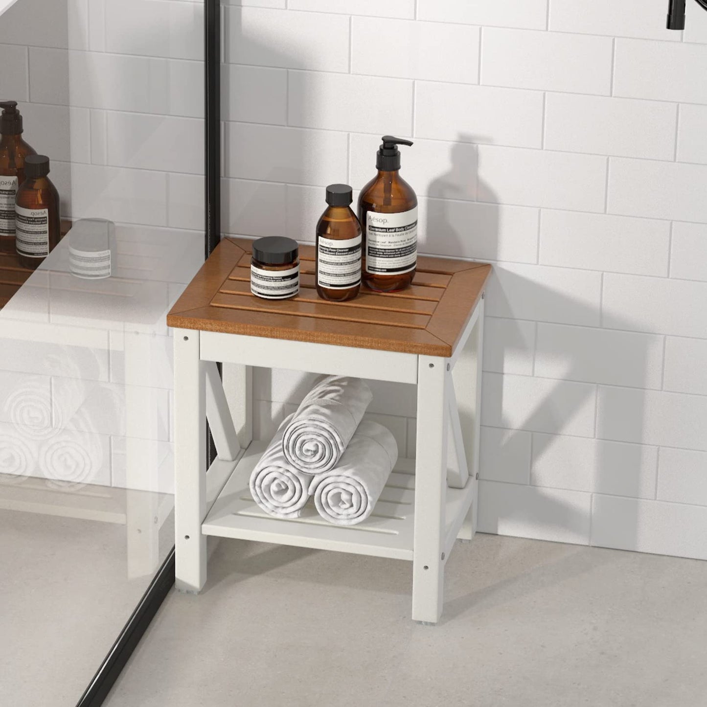 Shower Stool, HDPE Slatted Bathtub Shower Chair with Anti-Slip Foot Pads
