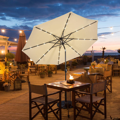 24 Solar Powered LED Lights Patio Umbrella with Tilt and Crank Handle