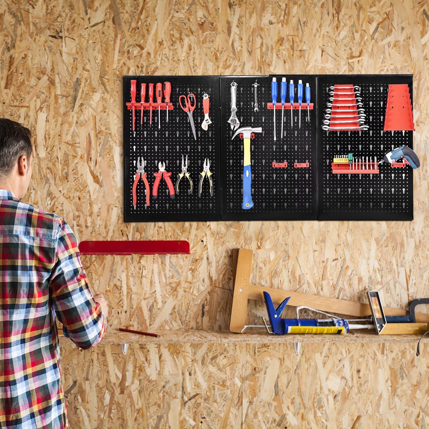 Pegboard Wall Organizer Kit with Drill Bit Storage Rack