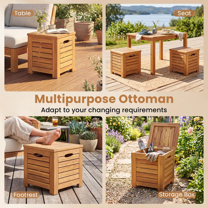 4-Piece Garden Bench and Storage Box Set, Acacia Wood Backless Patio Bench and Deck Boxes