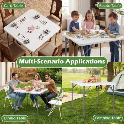 34"(3ft) Folding Table, Fold in Half Square Tables with Handle, Portable Plastic Dining Camping Trestle Table