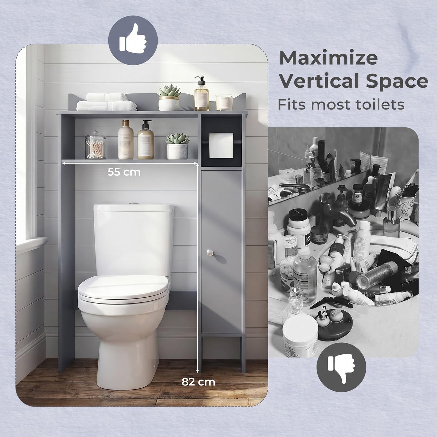 Over Toilet Storage Cabinet with Paper Holder and Removable Shelves for Bathroom