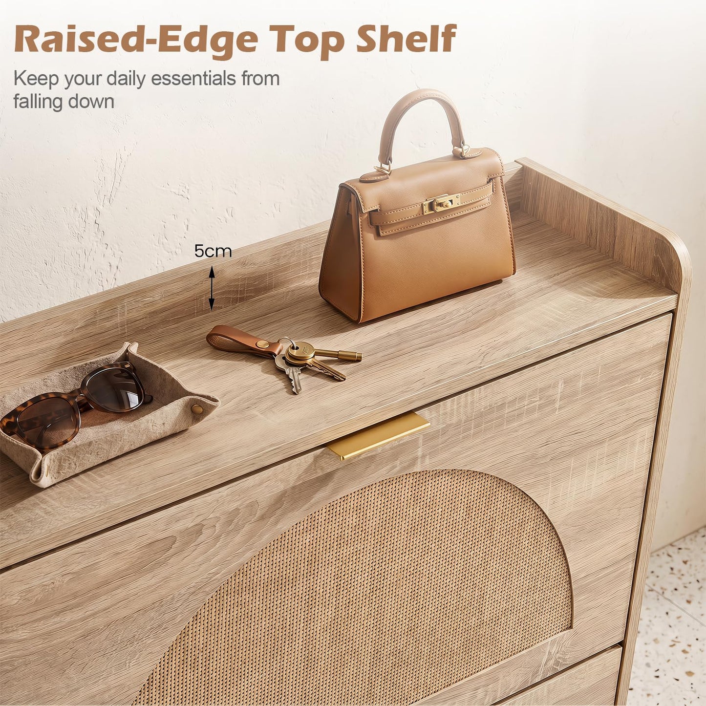 24cm Narrow Shoe Cabinet with 2 Rattan Flip Drawers
