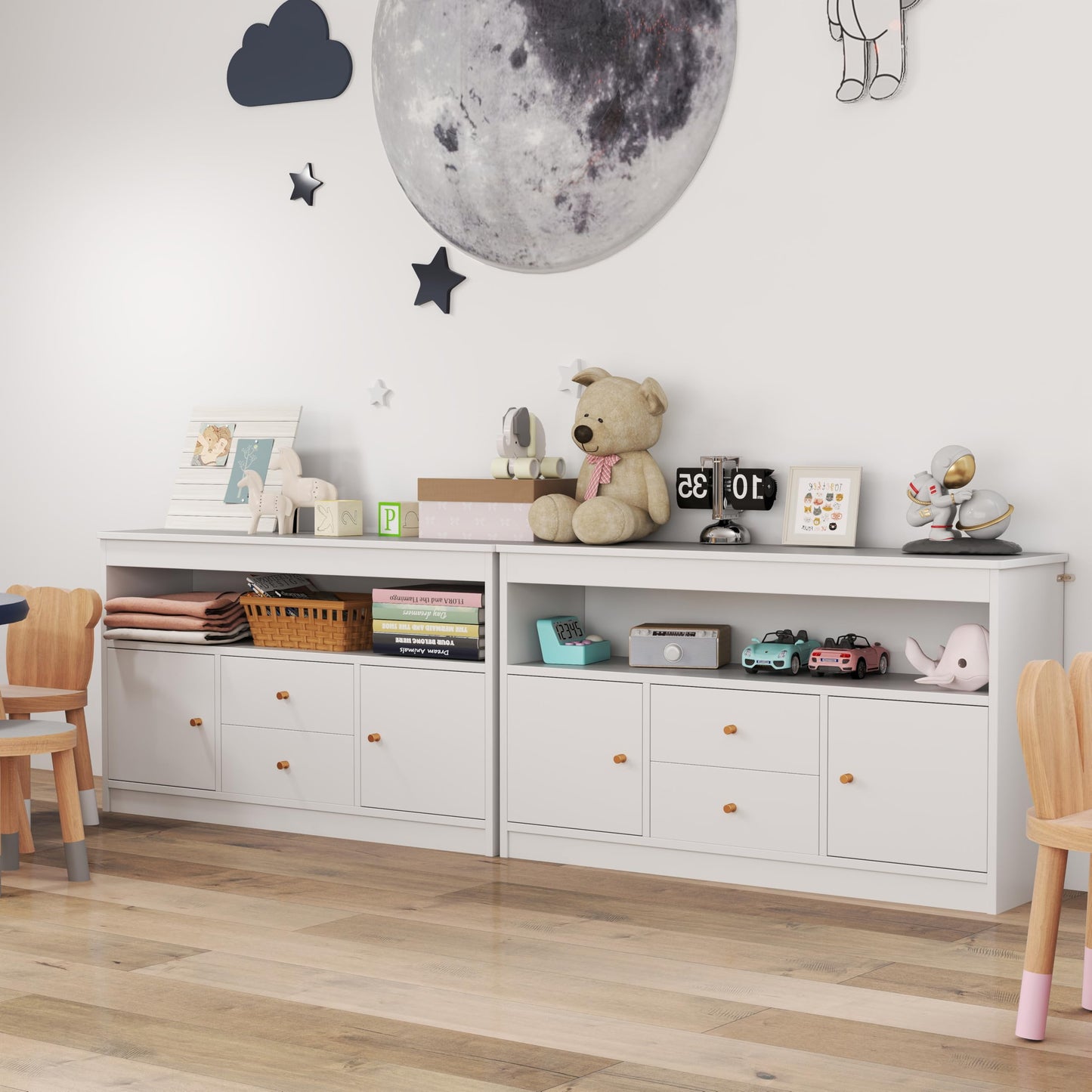 Wooden Kids Toy Children Bookshelf Storage Chest with Open Shelf