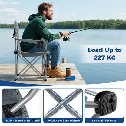 227kg Oversized Camping Chair, Heavy Duty Outdoor Folding Chair with Cooler Pouch