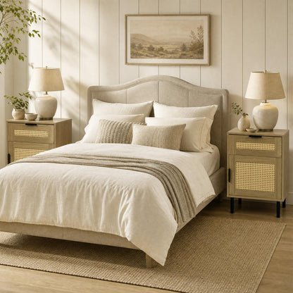 Rattan Bedside Table, End Sofa Side Table with Drawer