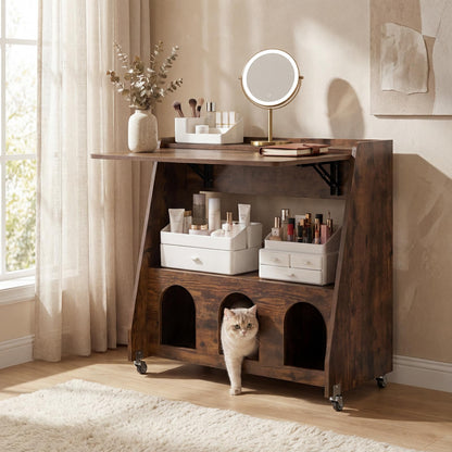 Folding Desk on Wheels, Convertible Drop Leaf Writing Desk