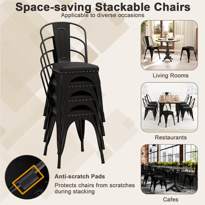 Metal Dining Chair Set of 4 with Removable Backs and PU Leather Cushioned Seat