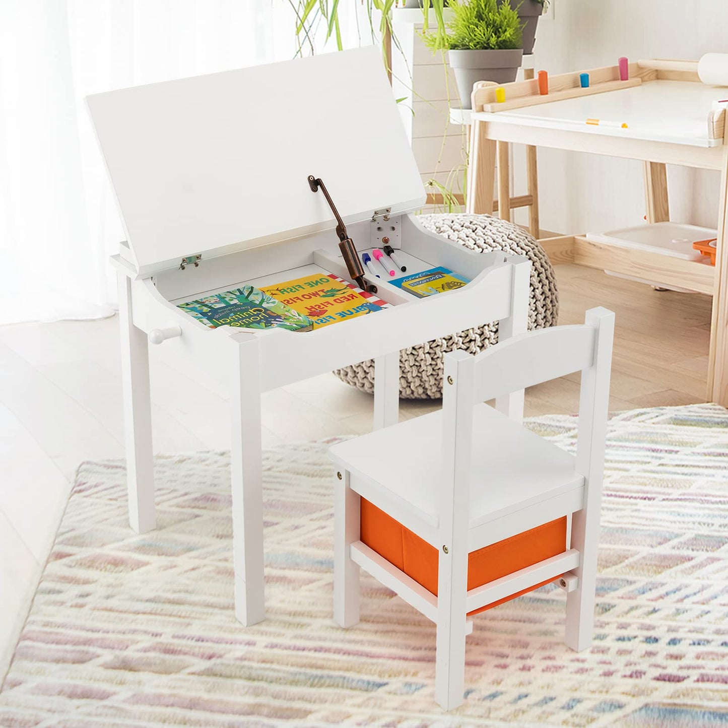 Kids Table and Chair Set with Hidden Space and Hook