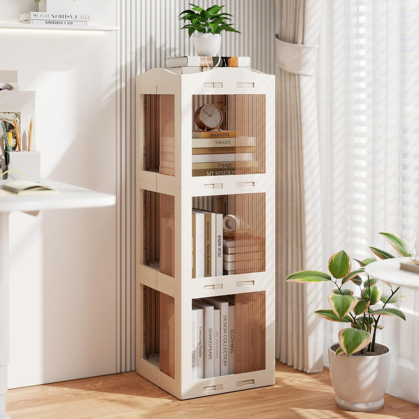 4/5/6-Tier Foldable Rotating Bookshelf, 360° Spinning Bookcase Tower with Swivel Base
