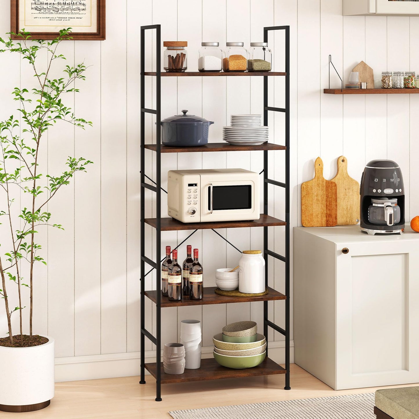Wooden Storage Bookcase Ladder Shelving Unit