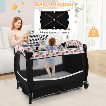 Portable Baby Bed Playard with Adjustable Canopy, Changing Table