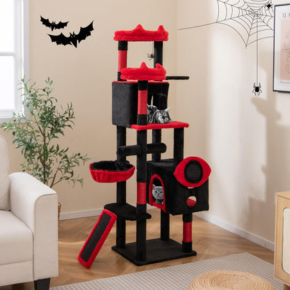 Gothic Cat Tree for Indoor Cats with 2 Cat Condos and 2 Plush Perches