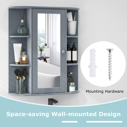 Bathroom Mirror Cabinet, Single Door Wall Mounted Storage Cupboard