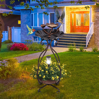 Outdoor Bird Feeder and Bath with Solar Light