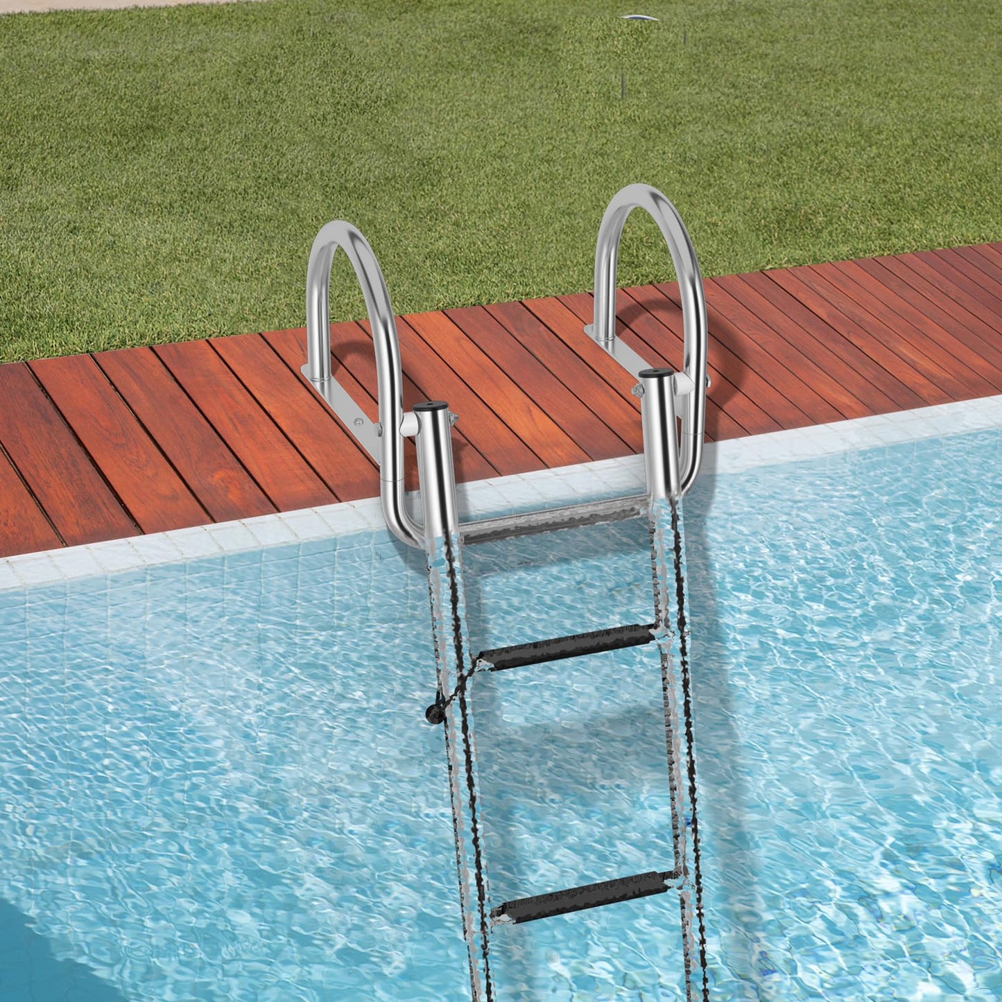 4-Step Telescoping Boat Ladder, Folding Stainless Steel Swim Dock Ladder with Non-slip Steps