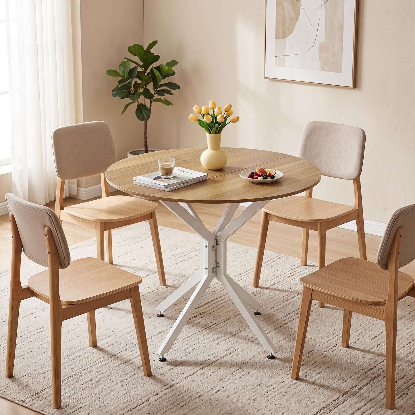 Drop Leaf Dining Table, 80cm Round Kitchen Table