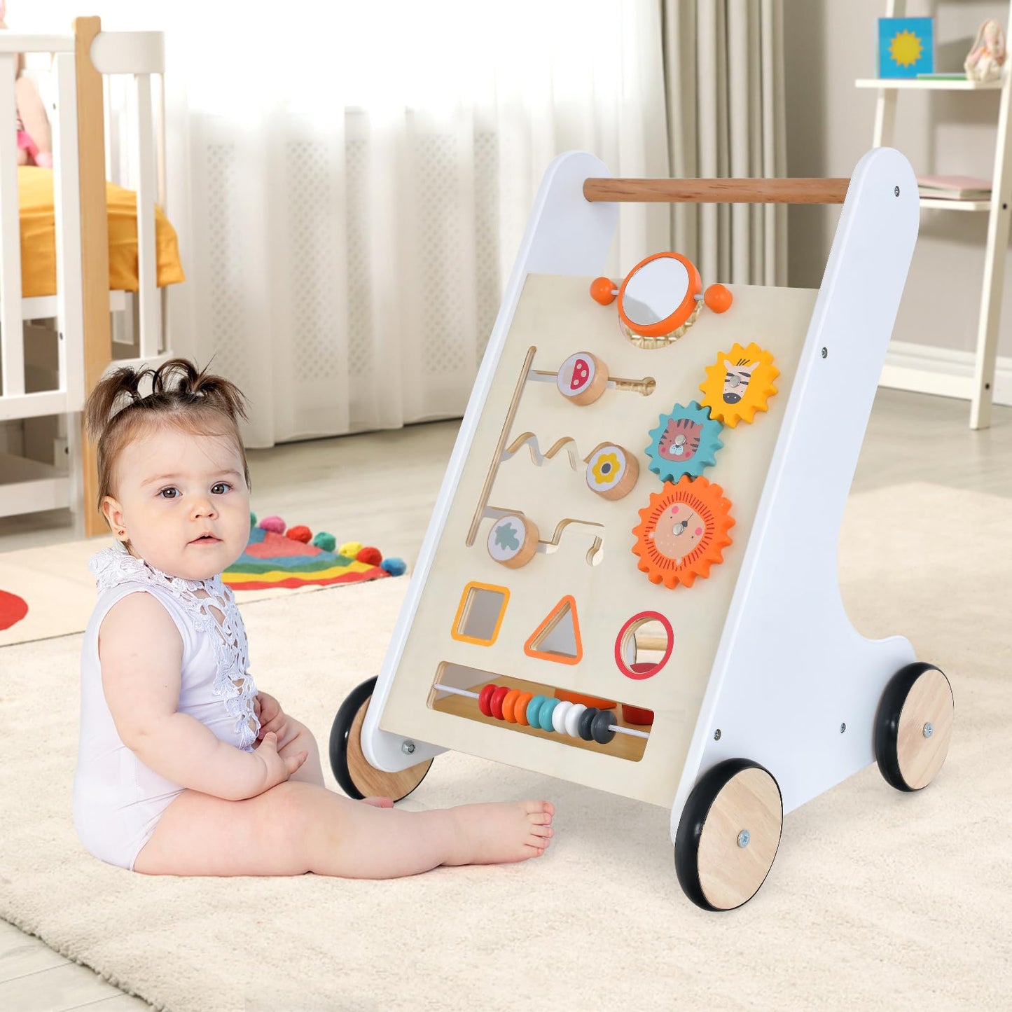 Toddler Push Walker with Handle & Rubber Wheels
