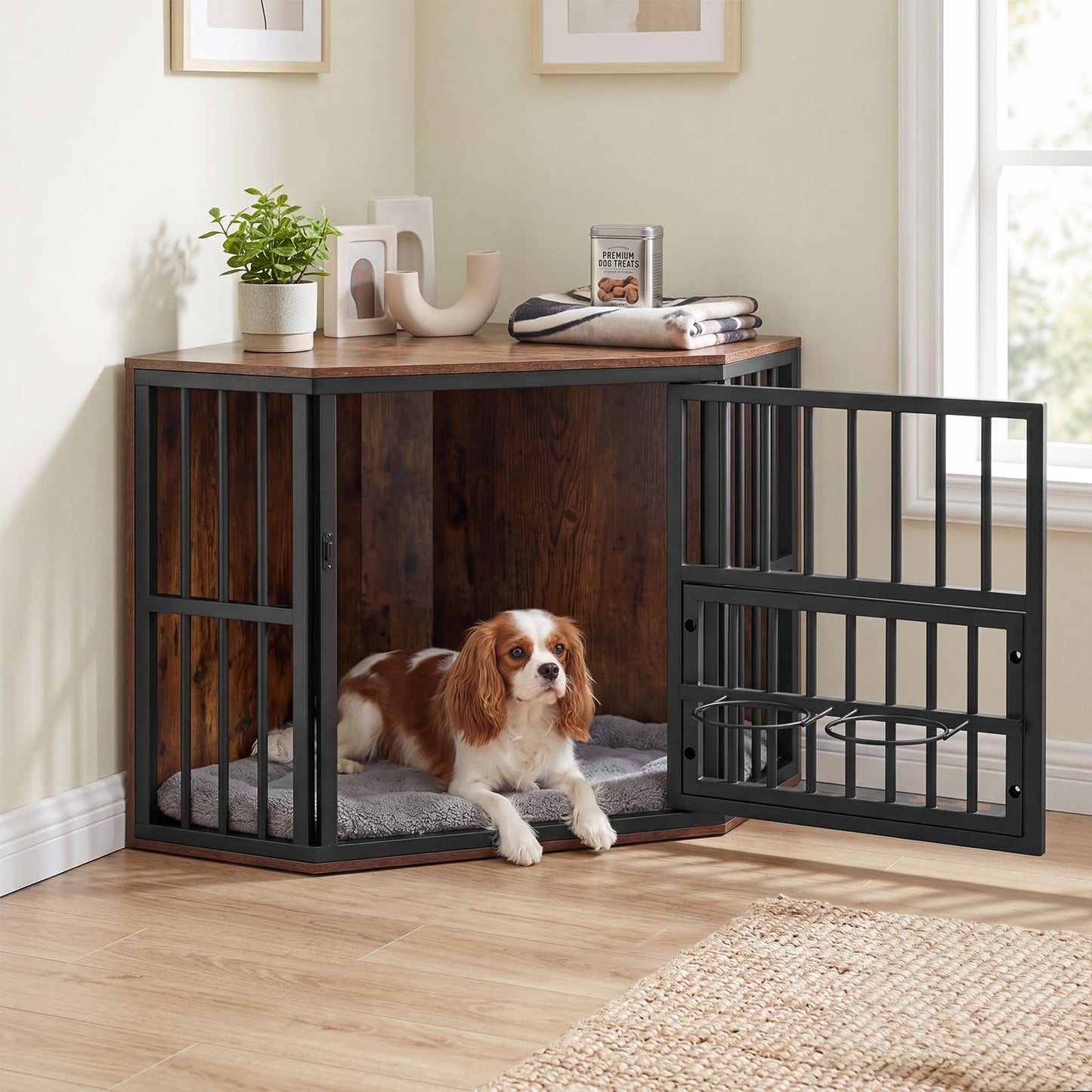 Corner Dog Crate, 2-in-1 Dog Kennel & TV Stand