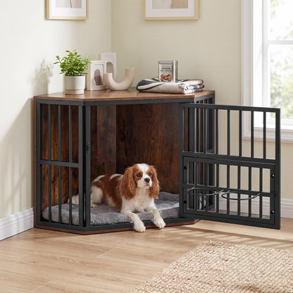 Corner Dog Crate, 2-in-1 Dog Kennel & TV Stand