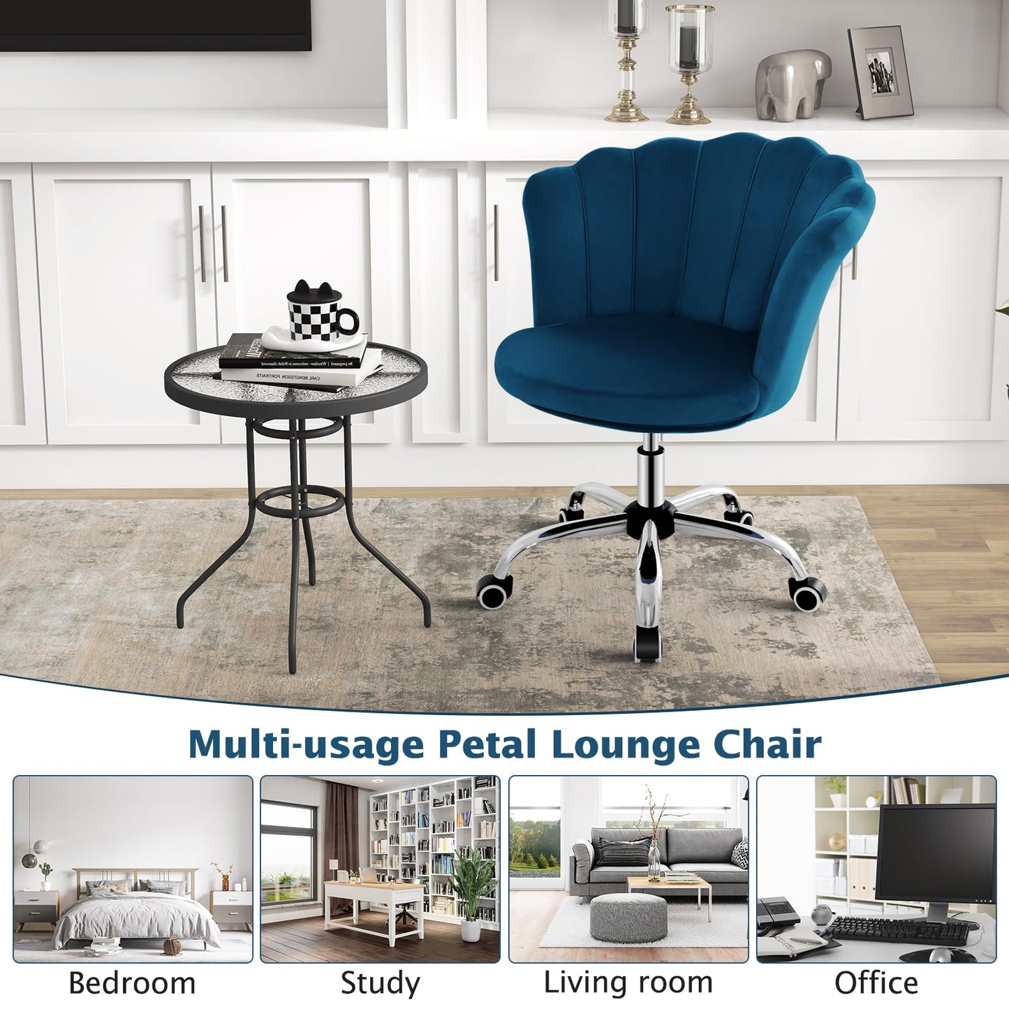 Adjustable Velvet Office Chair with Handle and Universal Wheels