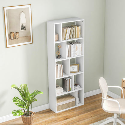 Wood Bookshelf with 10 Compartments Home Study Living Room