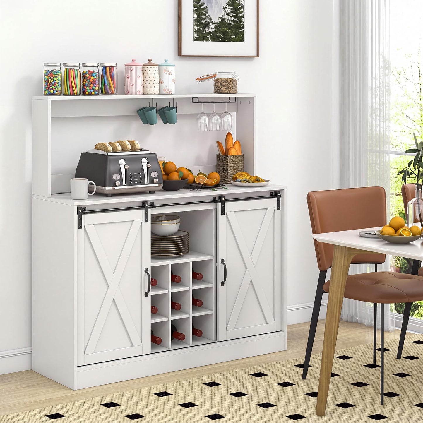 Kitchen Buffet Sideboard with Charging Station,Hutch
