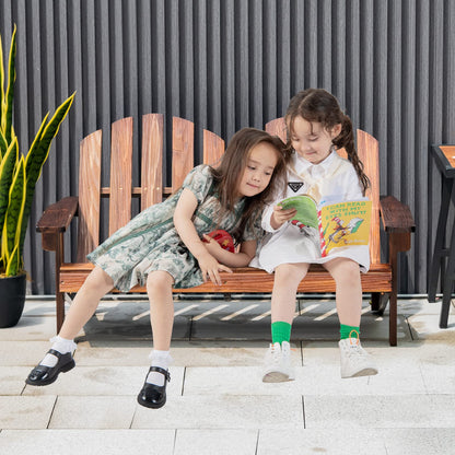 Kids 2-Seat Fir Wood Adirondack Chair with High Backrest