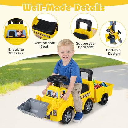 Kids Ride on Excavator, No Power Toddler Digger Ride on Push Car with Shovel