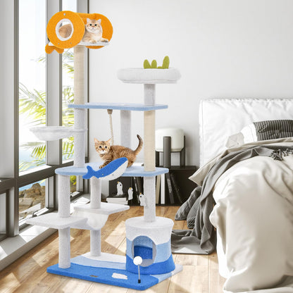 Ocean-themed Cat Tree Tower with Sisal Covered Scratching Posts