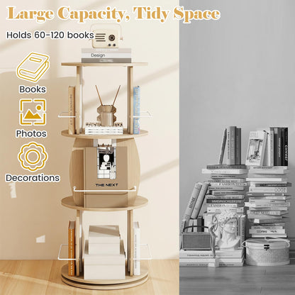 3-Tier 360° Spinning Bookshelf Tower with Display Stands for Small Spaces