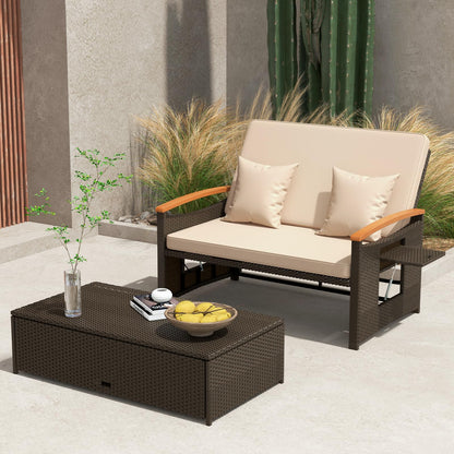 Patio Double Chaise Lounger Sun Bed with 4-Level Adjustable Back