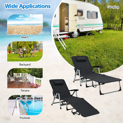 Folding Outdoor Chaise Lounger with Detachable Pillow and Cup Holder