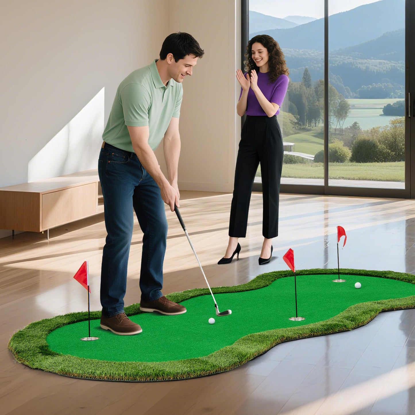 5 x 10 FT Professional Golf Practice Mat Putt Green Carpet with 3 Holes and Balls