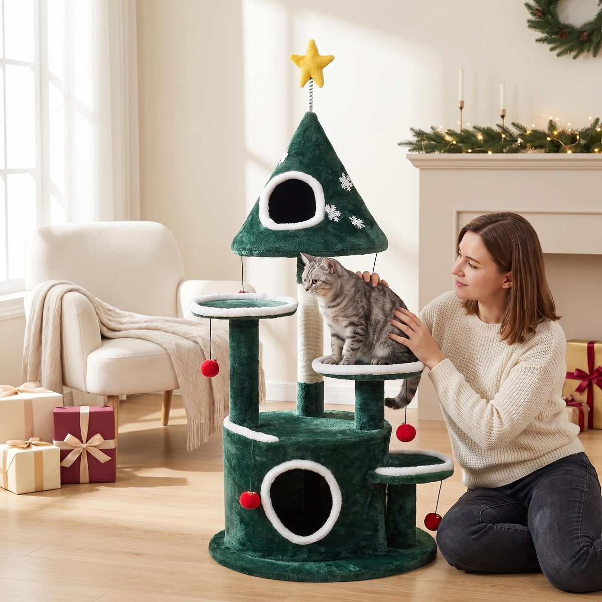127cm Christmas Cat Tree, Multi-level Cats Activity Tree