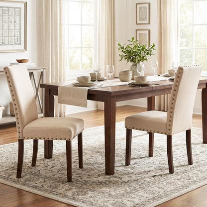 Set of 2 Dining Chairs with High Back, and Solid Rubber Wood Legs