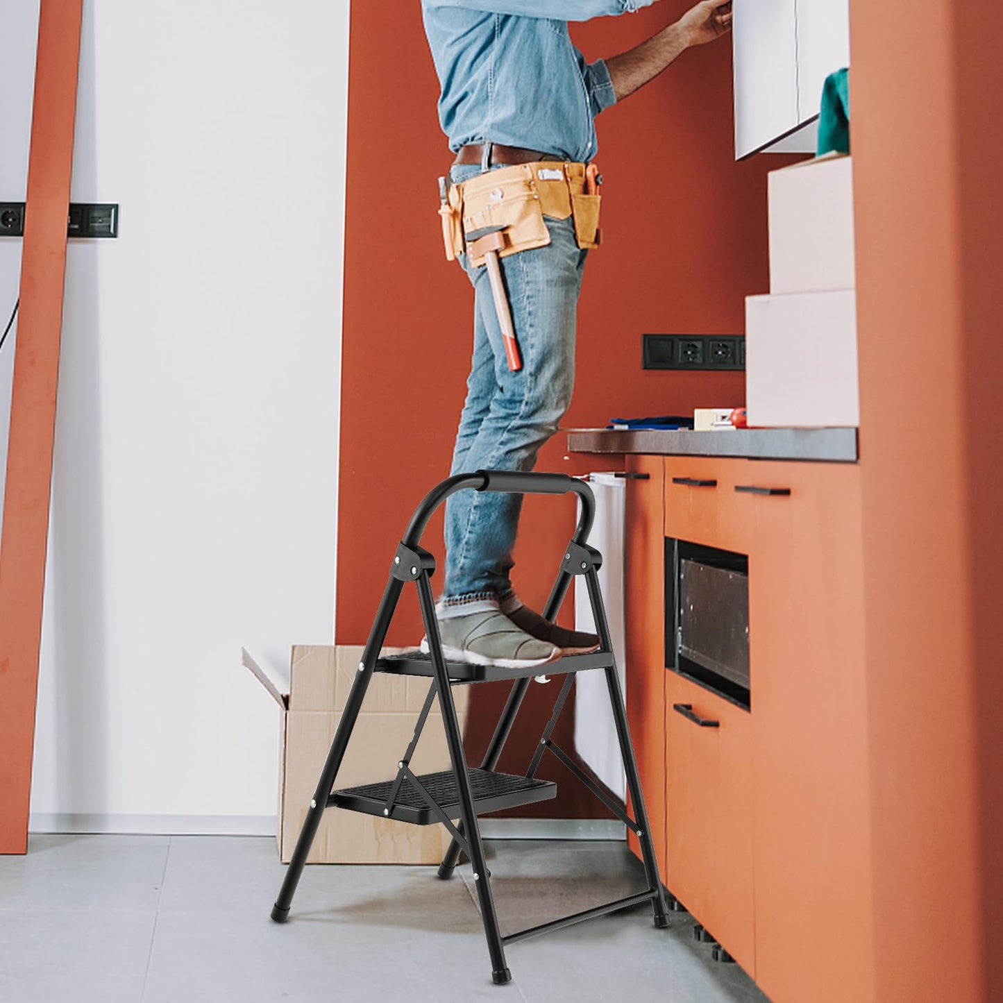 2 Step Folding Ladder with Safe Lock and Hand Grip