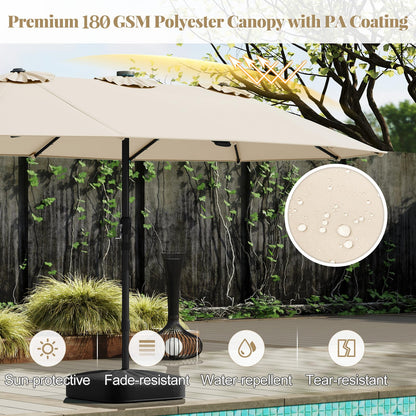 Double-Side Garden Parasol, Sun Shade Umbrella with Solar Powered LED Lights, Base & Crank System