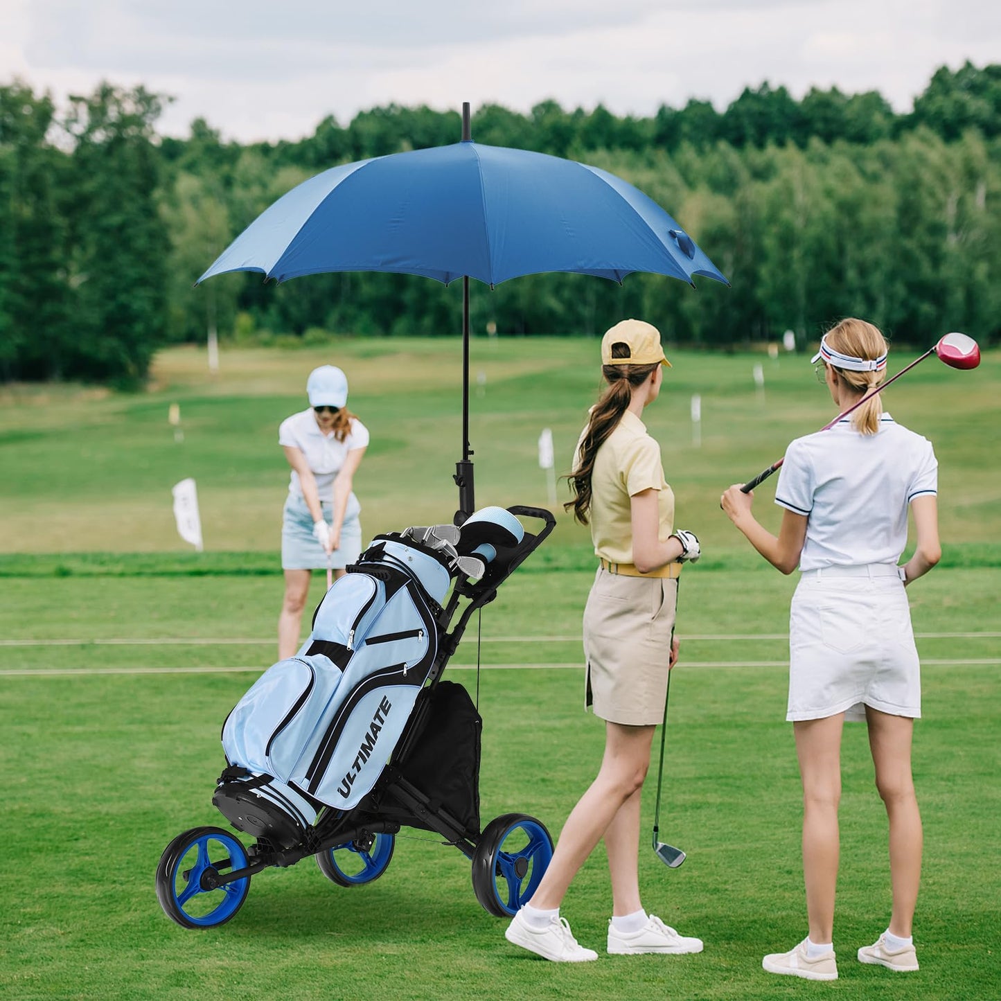 3 Wheel Golf Push Pull Cart, Lightweight Foldable Golf Trolley with Adjustable Height Handle
